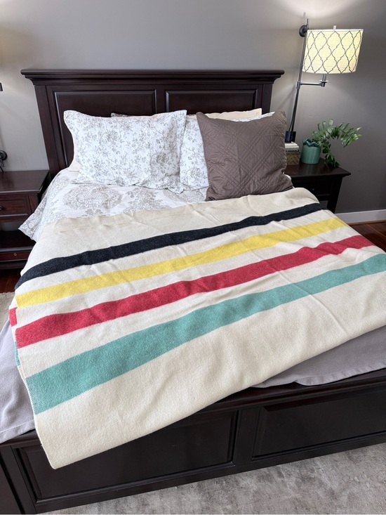 Vintage Other - Golden Dawn Striped Wool Blanket Hudson Bay Candy Stripe